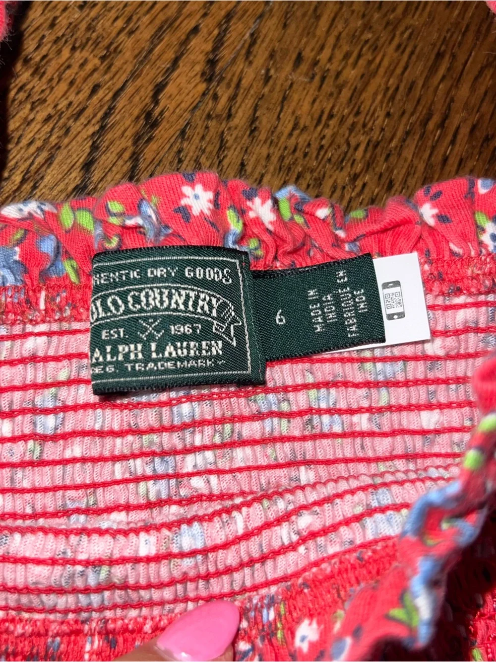 Ralph Lauren Red Floral Smocked Off-Shoulder Top